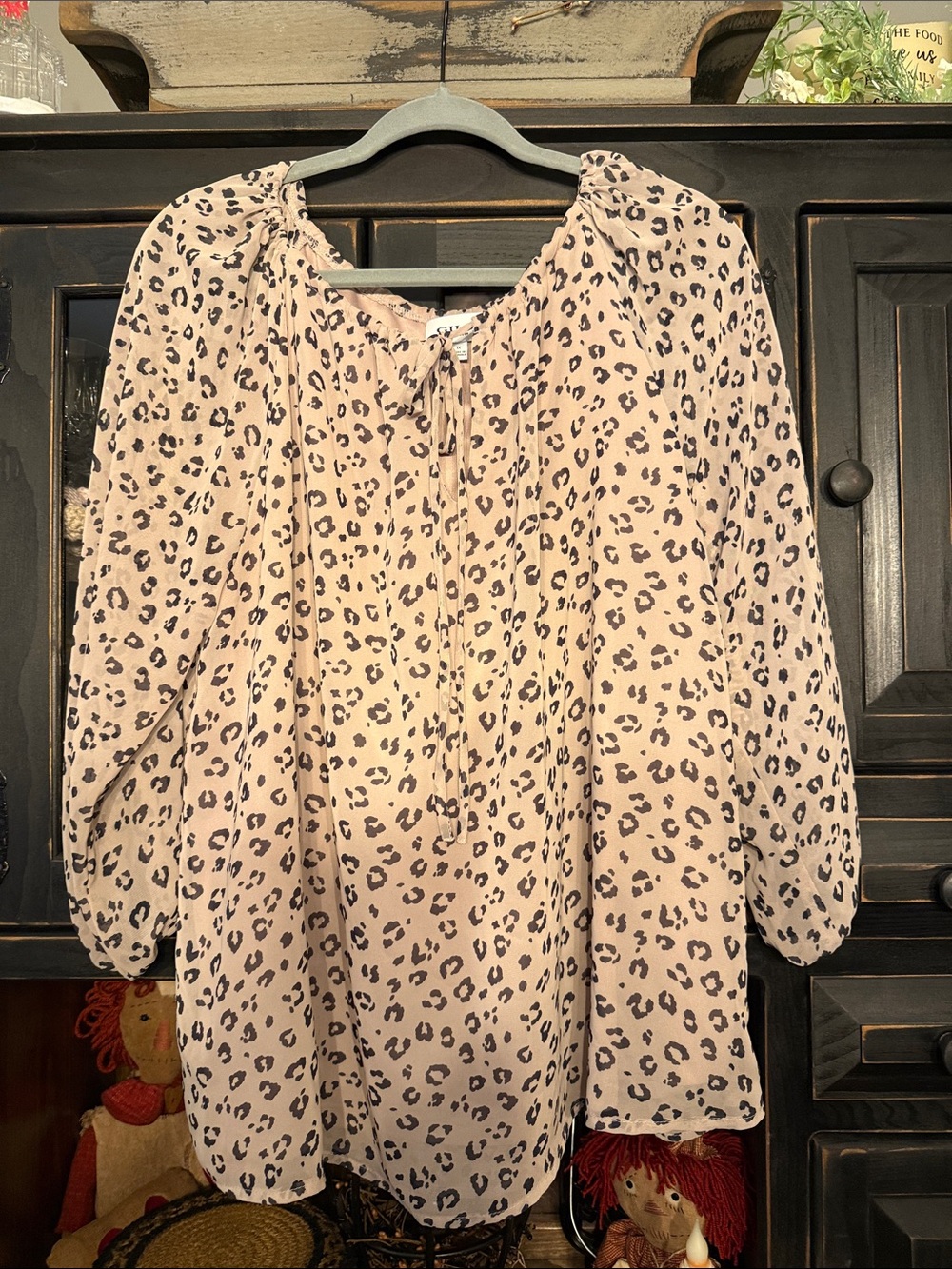 Gilli Beige Leopard Print Peasant Top
